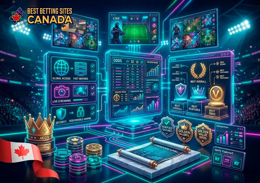 Top esports betting sites in Canada categorized by features and odds.